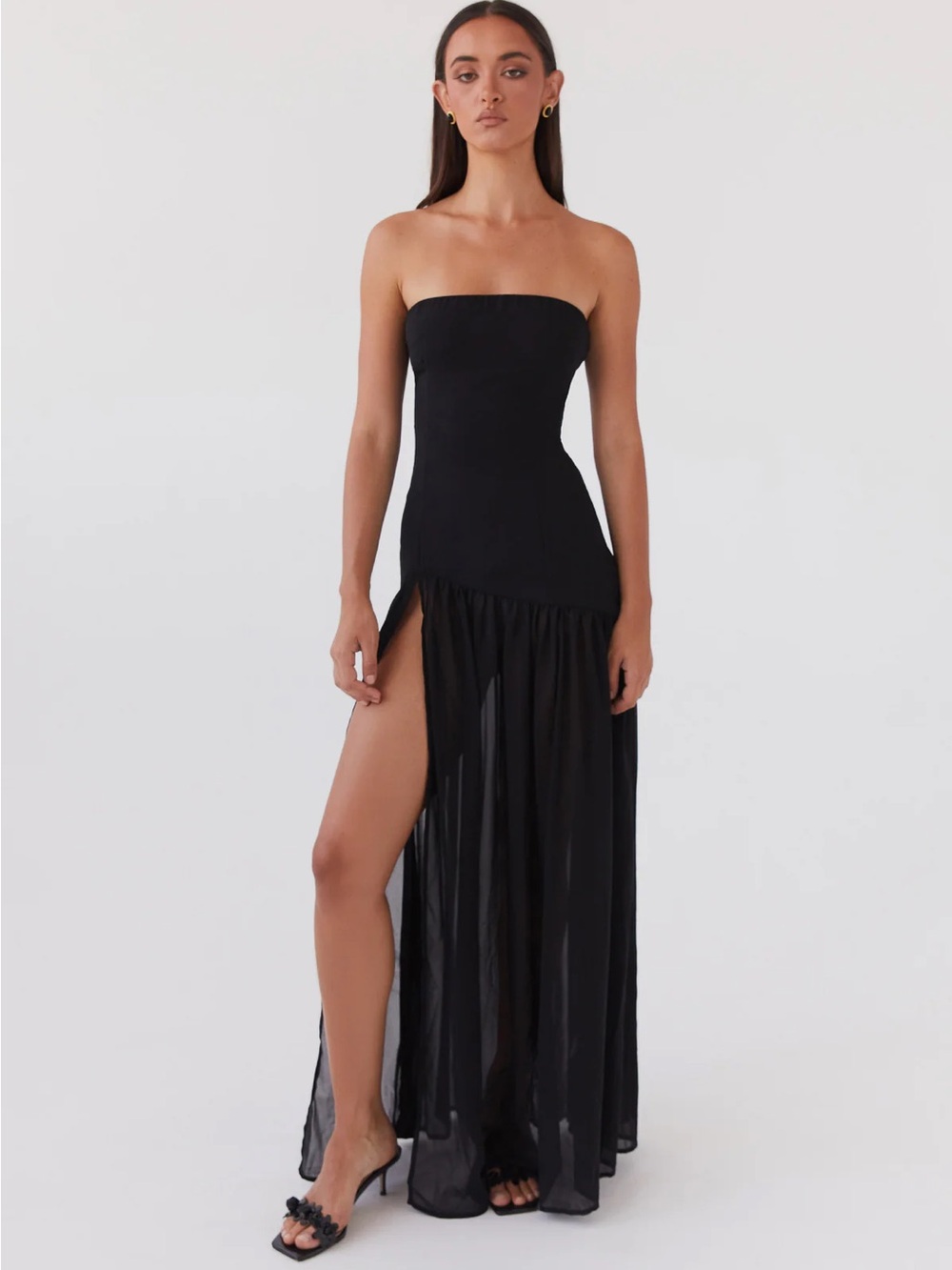Peppermayo Eden Strapless Maxi Dress with High Slit in Black Size 2